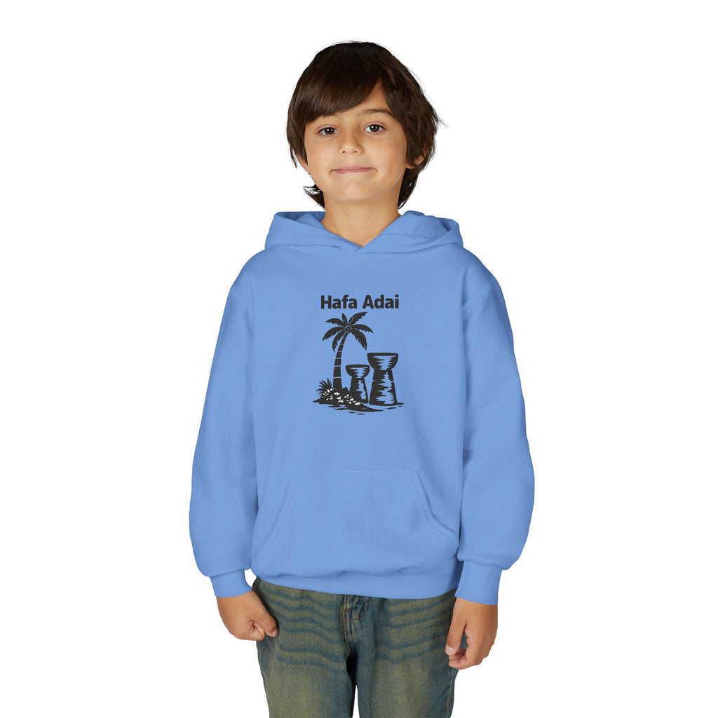 Personalized Hafa Adai Youth Hoodie — Guam Island Palm & Tiki Drum Sweatshirt