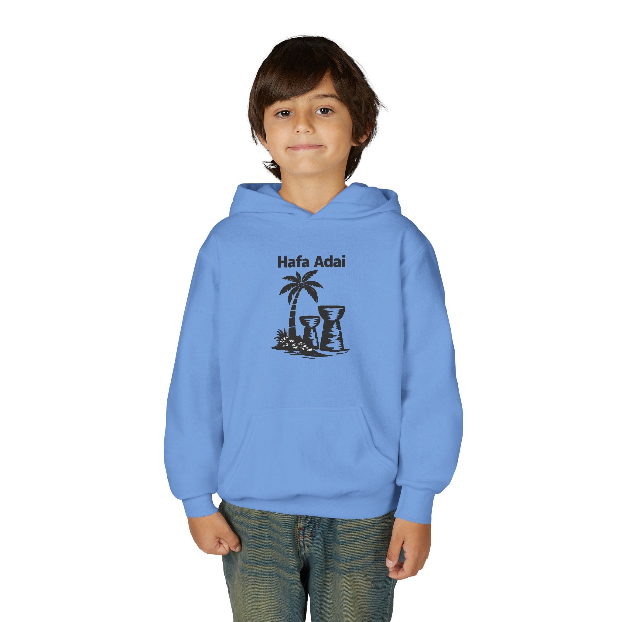 Personalized Hafa Adai Youth Hoodie — Guam Island Palm & Tiki Drum Sweatshirt