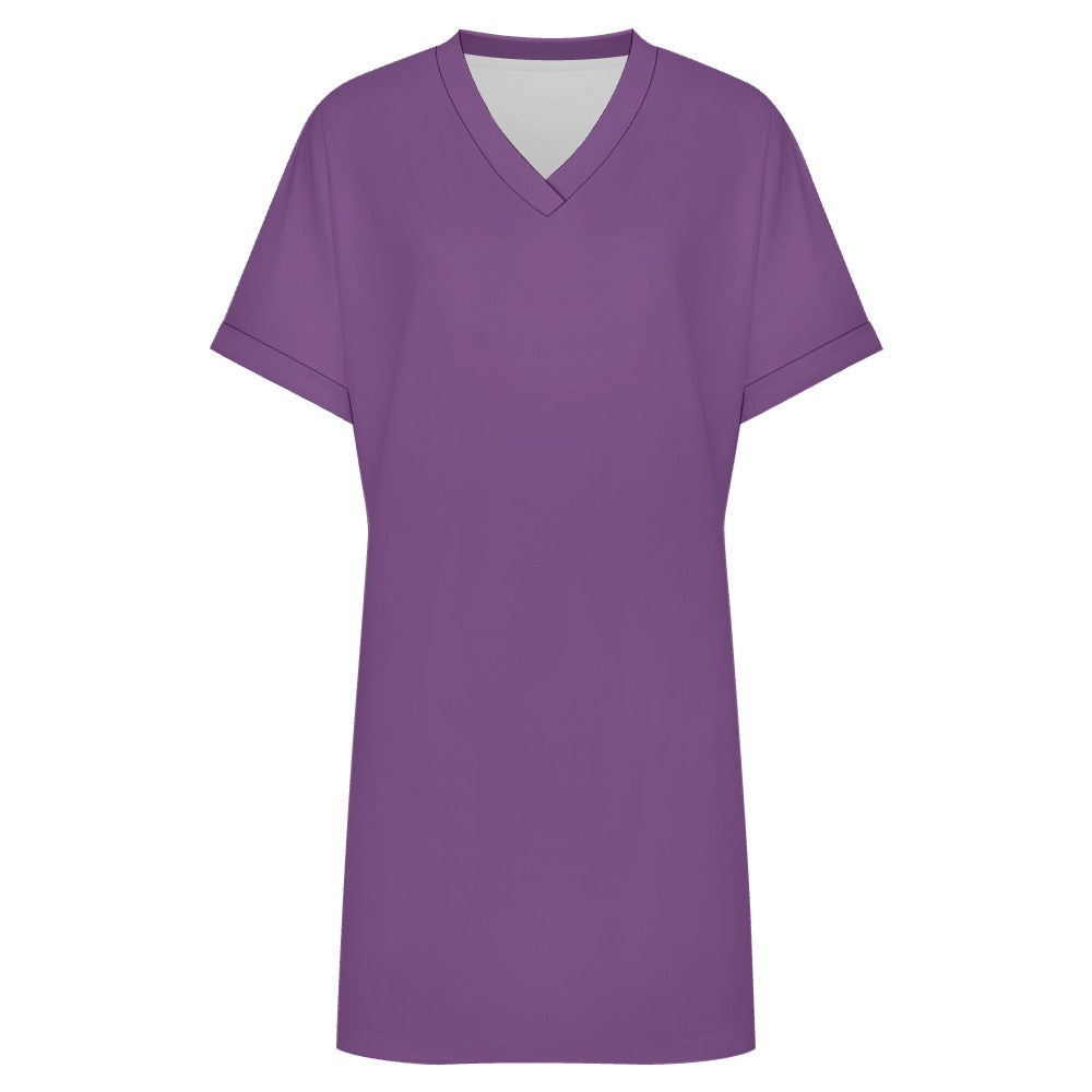Women's Casual V-neck Dress with Turn-up Cuffs