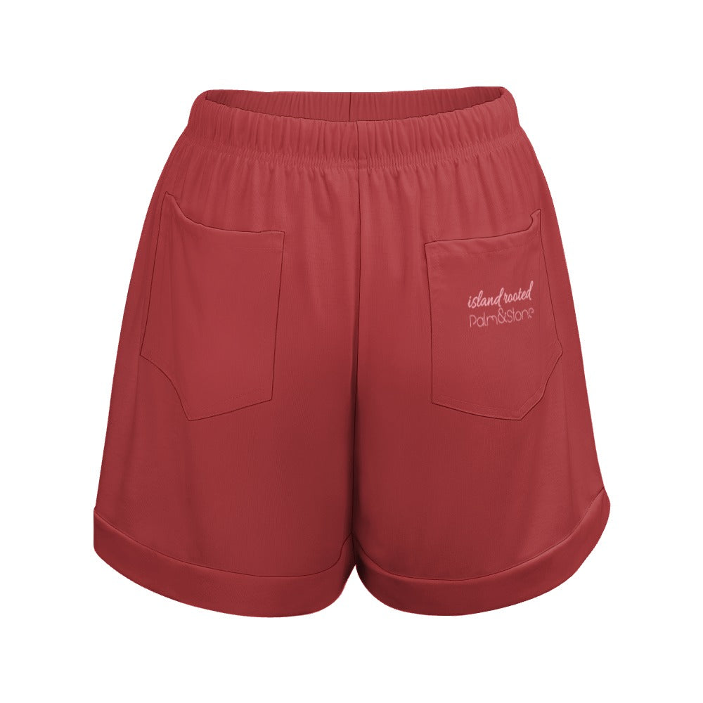 Island Rooted, Palm&Stone High Waist Loose Elastic Waist Shorts (9 colors | S-3XL)