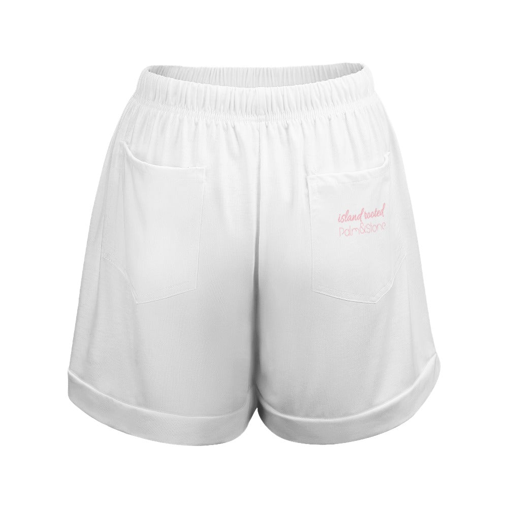 Island Rooted, Palm&Stone High Waist Loose Elastic Waist Shorts (9 colors | S-3XL)