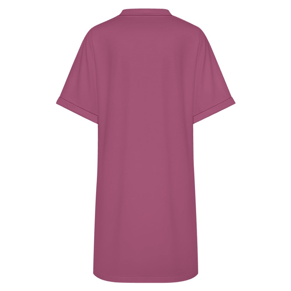 Women's Casual V-neck Dress with Turn-up Cuffs