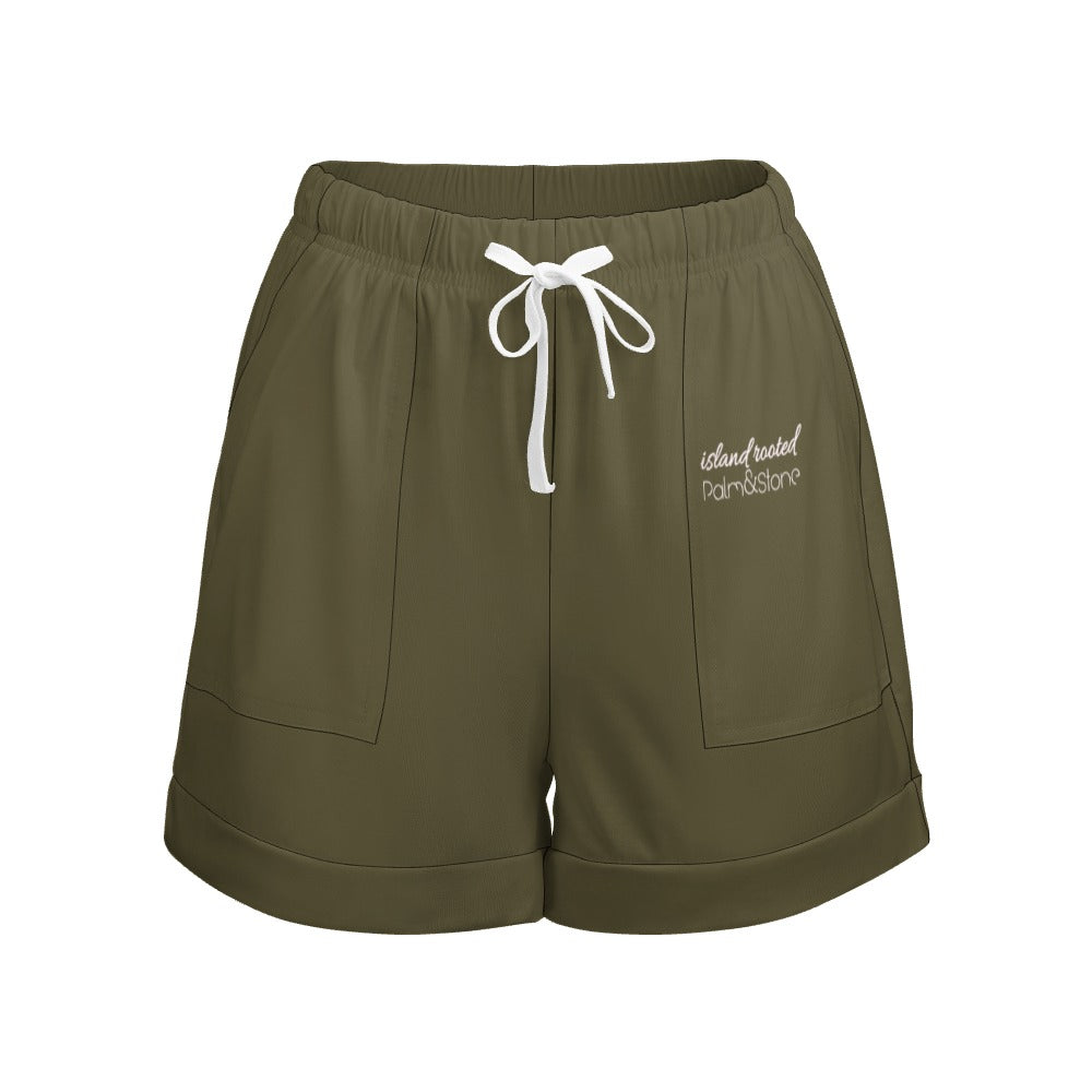 Island Rooted, Palm&Stone High Waist Loose Elastic Waist Shorts (9 colors | S-3XL)