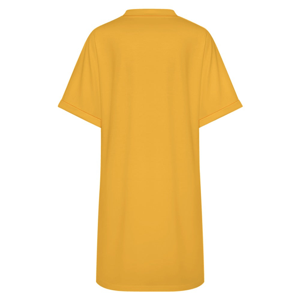 Women's Casual V-neck Dress with Turn-up Cuffs