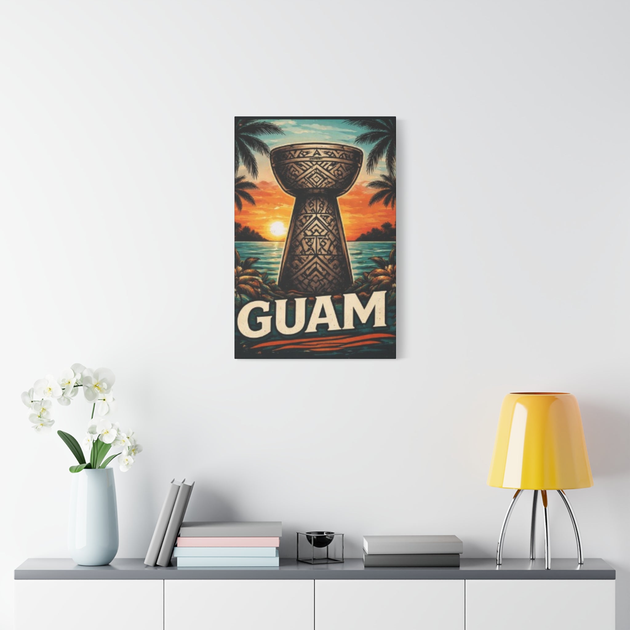 Guam Sunset Canvas Wall Art — Vintage Talofofo Pillar Beach Print