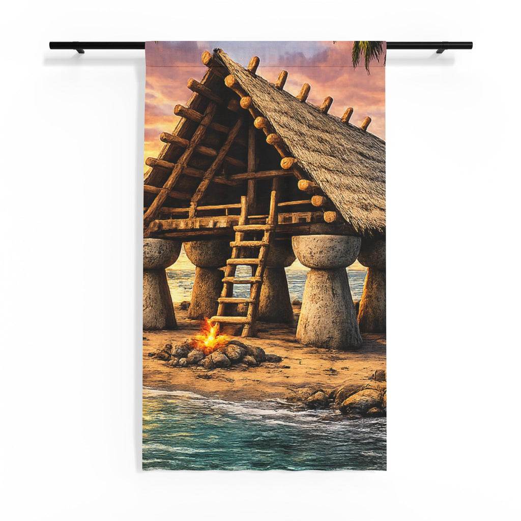 Coastal Viking Longhouse Sheer Window Curtain | Latte Stones of the Marianas