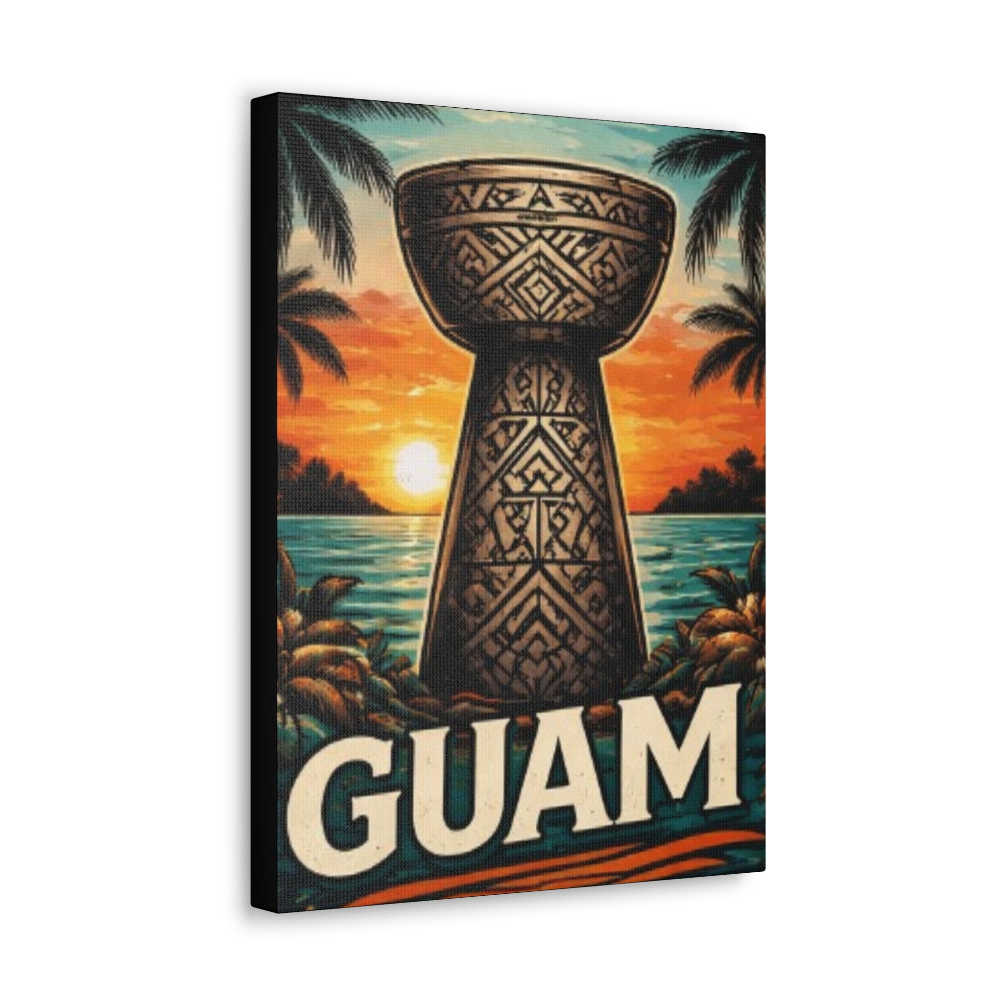 Guam Sunset Canvas Wall Art — Vintage Talofofo Pillar Beach Print