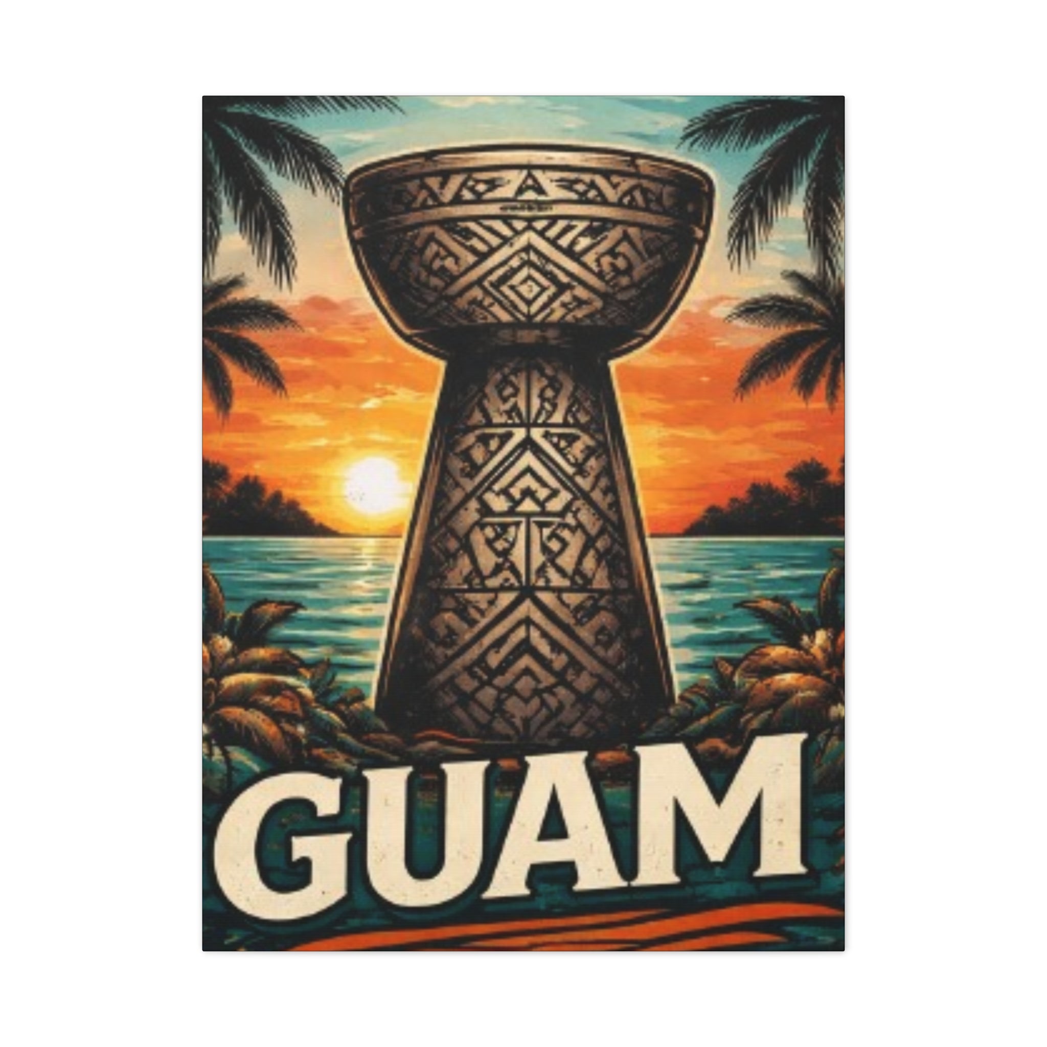 Guam Sunset Canvas Wall Art — Vintage Talofofo Pillar Beach Print