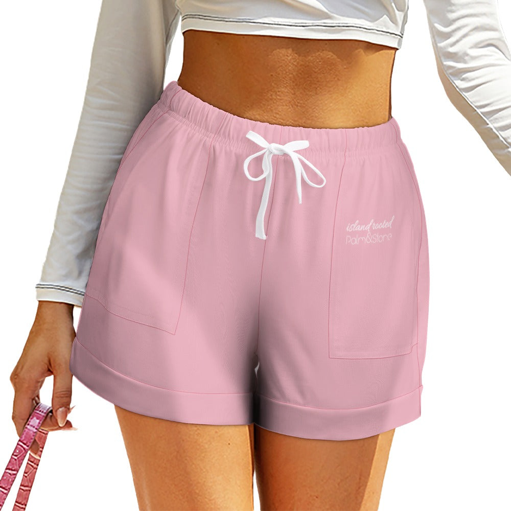 Island Rooted, Palm&Stone High Waist Loose Elastic Waist Shorts (9 colors | S-3XL)