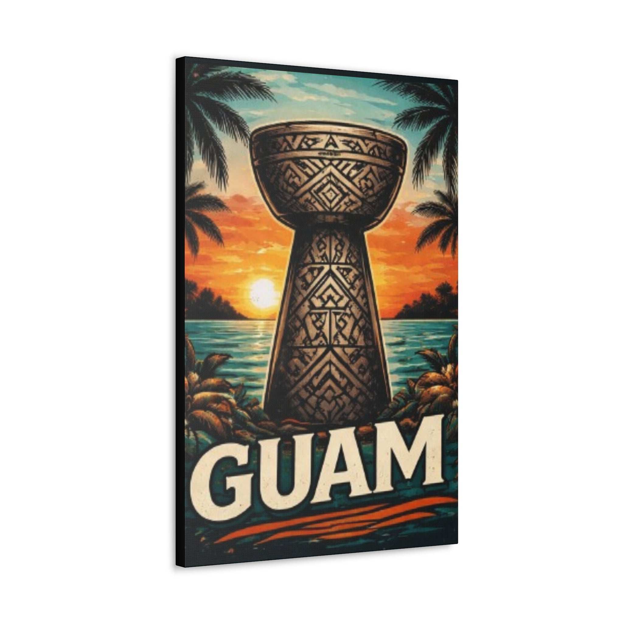 Guam Sunset Canvas Wall Art — Vintage Talofofo Pillar Beach Print