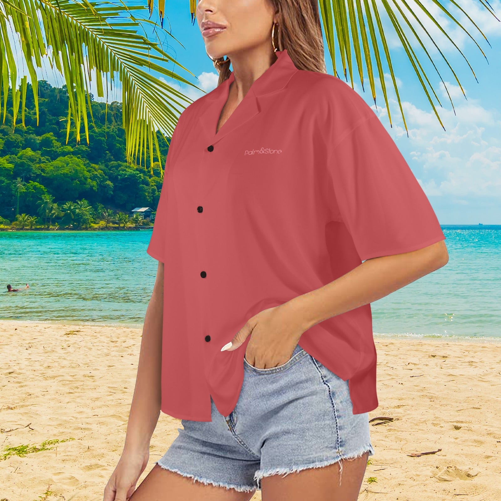 Women's Palm & Stone Print Shirt  (5 colors / S-5XL)
