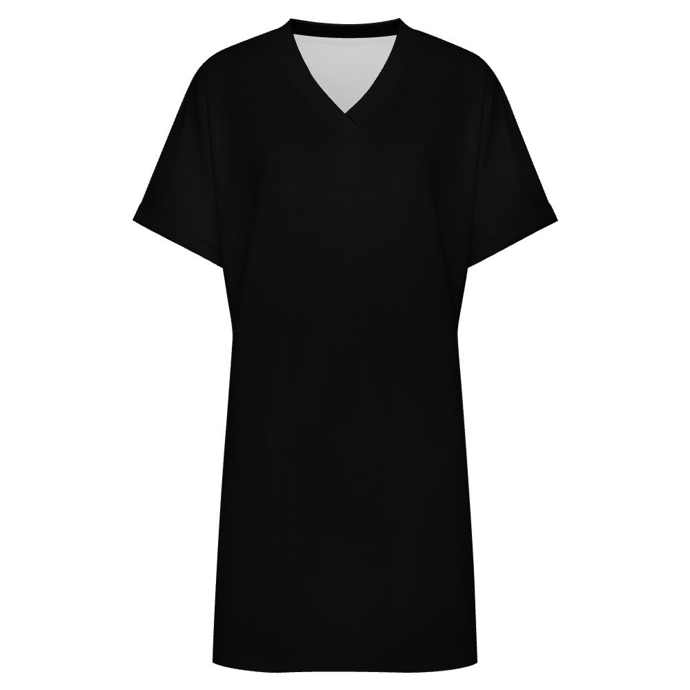 Women's Casual V-neck Dress with Turn-up Cuffs