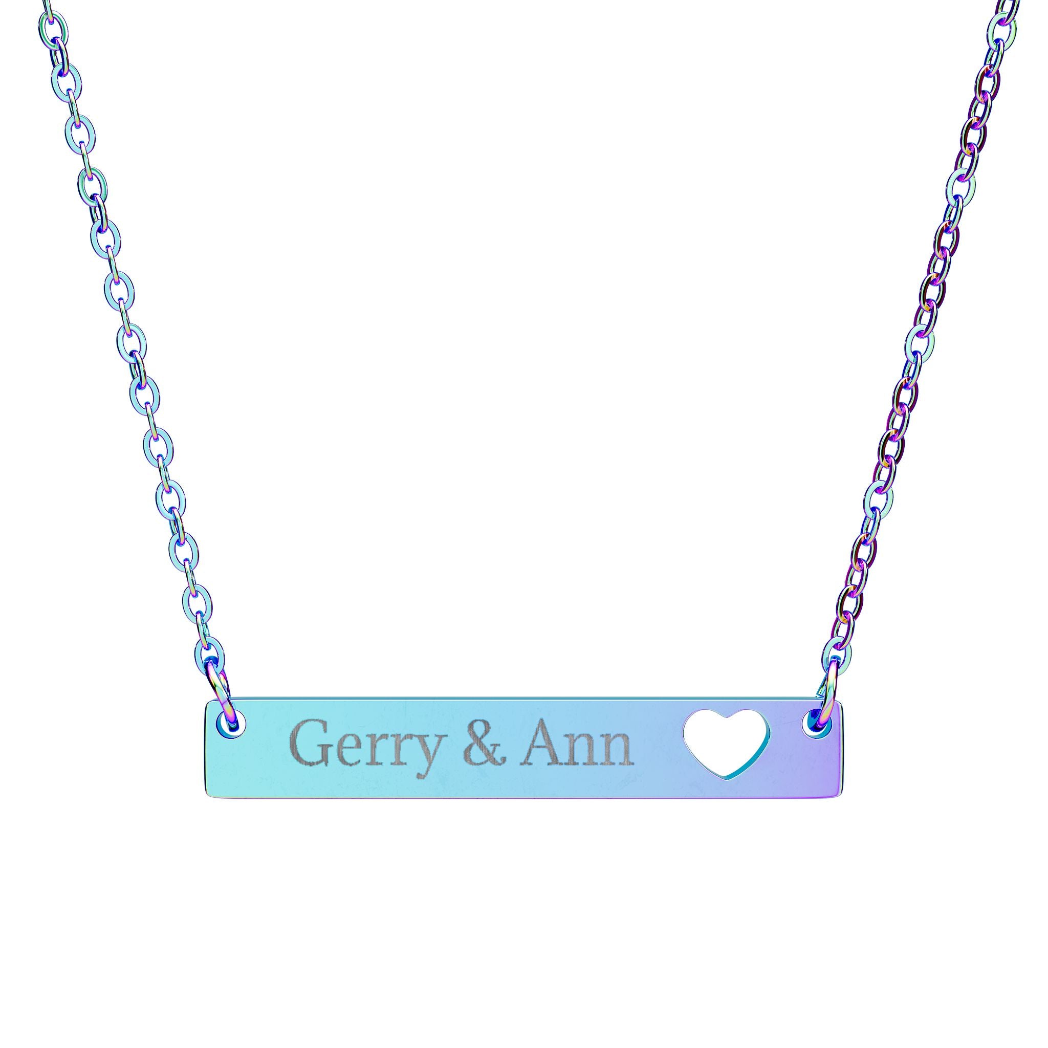 Personalized Cutout Heart Bar Necklace | Engraved Name Bar Pendant