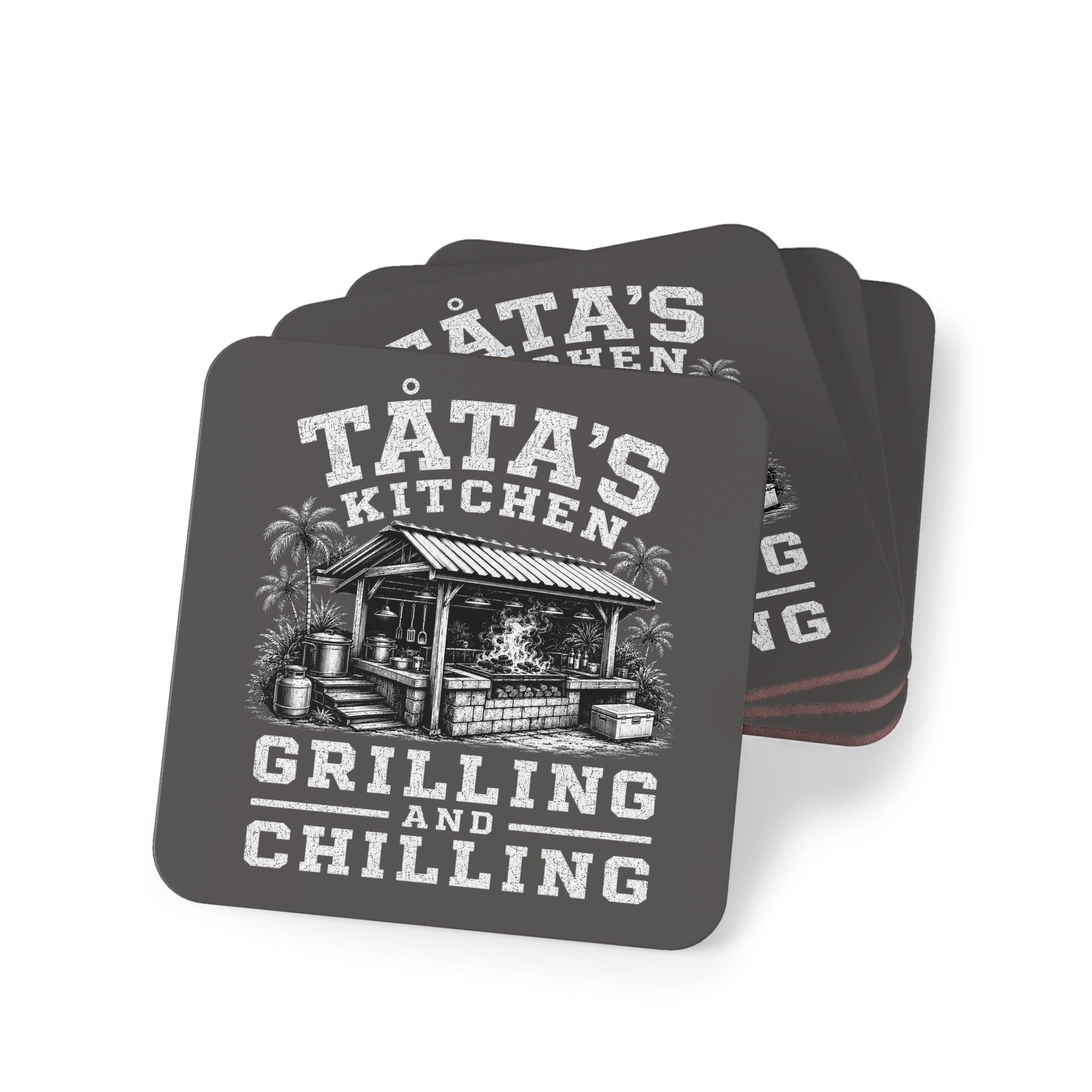 Personalized "Tata's Kitchen: Grilling and Chilling" Cork Drink Coaster ( Round or Square)