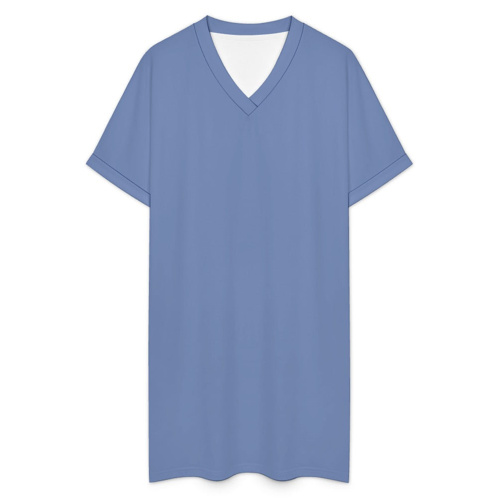 Women's Casual V-neck Dress with Turn-up Cuffs
