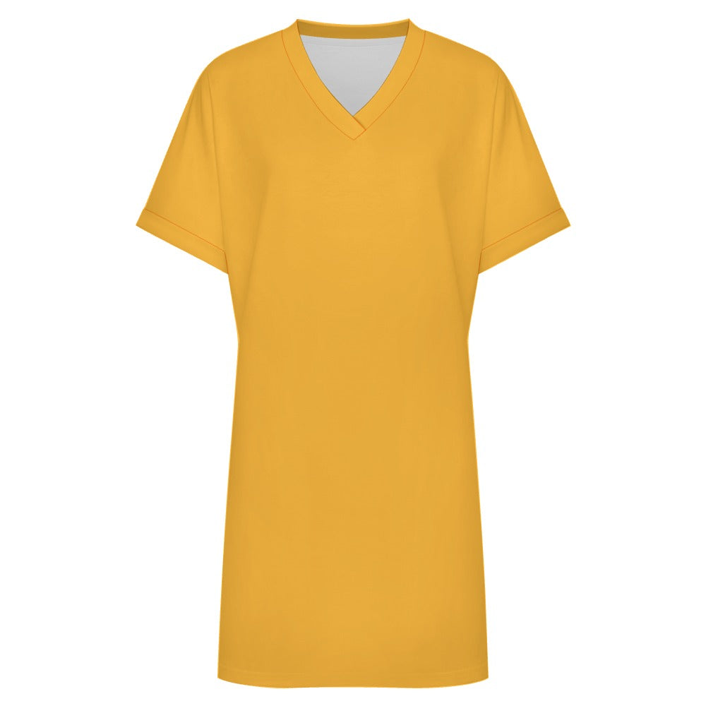 Women's Casual V-neck Dress with Turn-up Cuffs