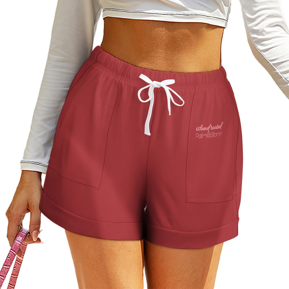 Island Rooted, Palm&Stone High Waist Loose Elastic Waist Shorts (9 colors | S-3XL)