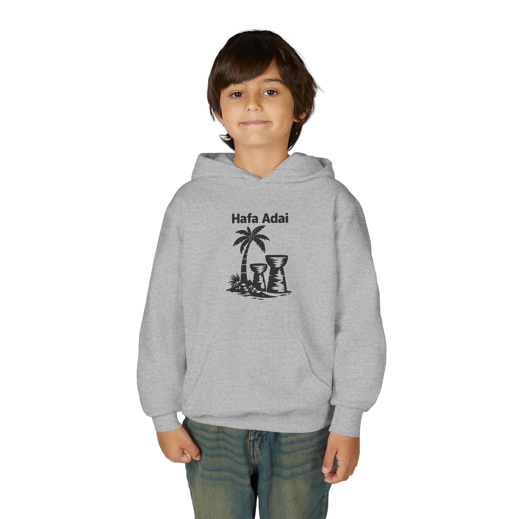 Personalized Hafa Adai Youth Hoodie — Guam Island Palm & Tiki Drum Sweatshirt
