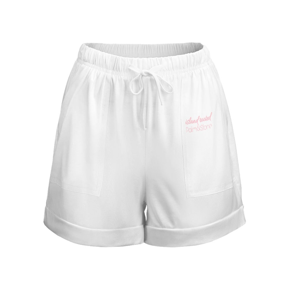 Island Rooted, Palm&Stone High Waist Loose Elastic Waist Shorts (9 colors | S-3XL)