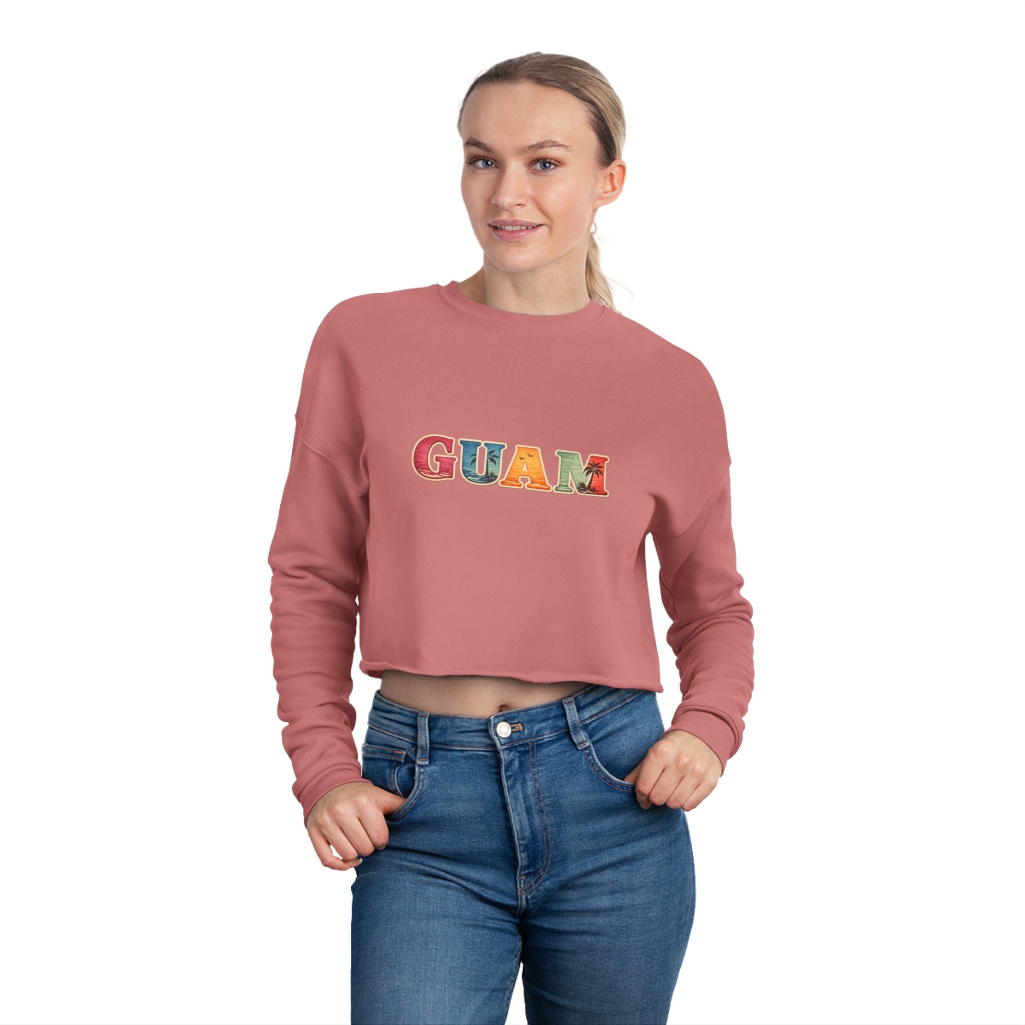 GUAM Vintage Postcard Cropped Sweatshirt