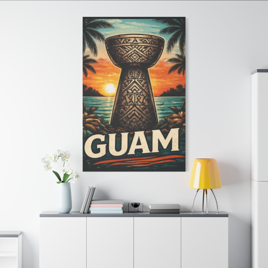 Guam Sunset Canvas Wall Art — Vintage Talofofo Pillar Beach Print