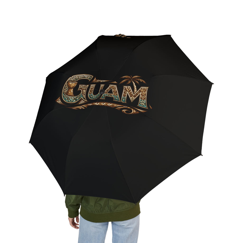GUAM Foldable Umbrella  Rustic 'GUN' Vintage Camo Logo, Compact Semi-Automatic Rain Protector