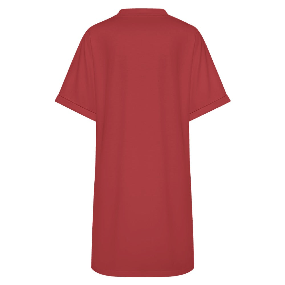 Women's Casual V-neck Dress with Turn-up Cuffs