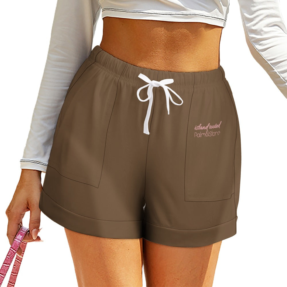 Island Rooted, Palm&Stone High Waist Loose Elastic Waist Shorts (9 colors | S-3XL)