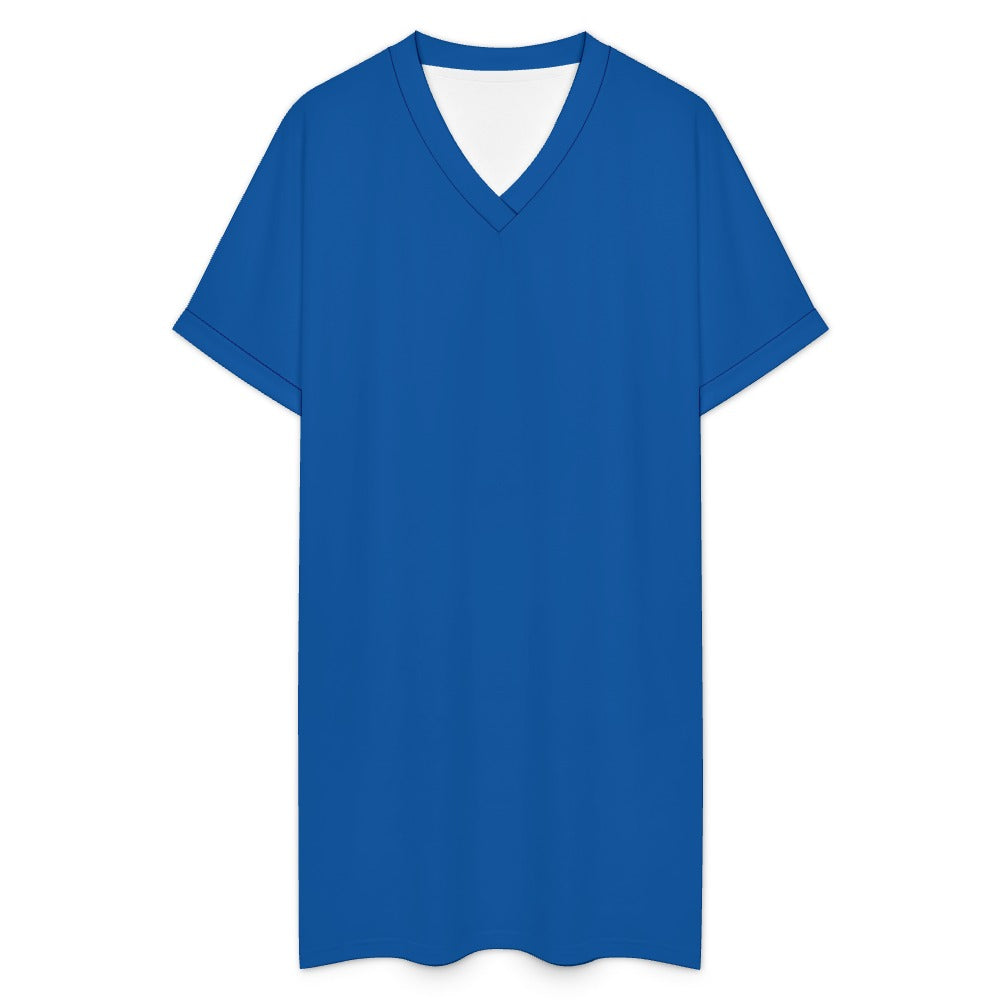 Women's Casual V-neck Dress with Turn-up Cuffs
