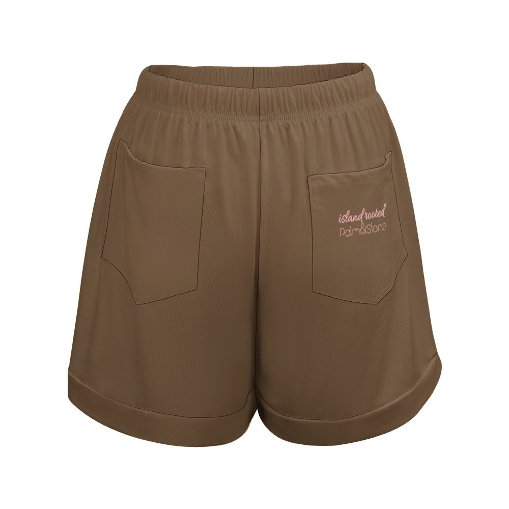 Island Rooted, Palm&Stone High Waist Loose Elastic Waist Shorts (9 colors | S-3XL)