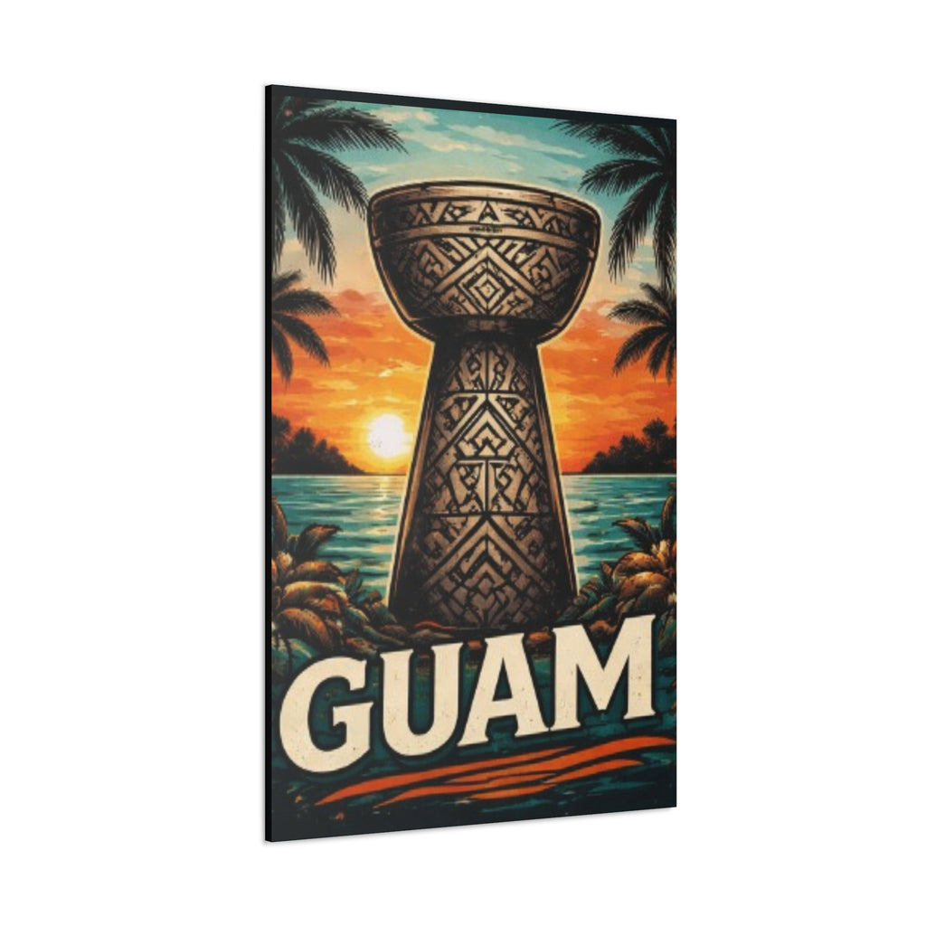 Guam Sunset Canvas Wall Art — Vintage Talofofo Pillar Beach Print