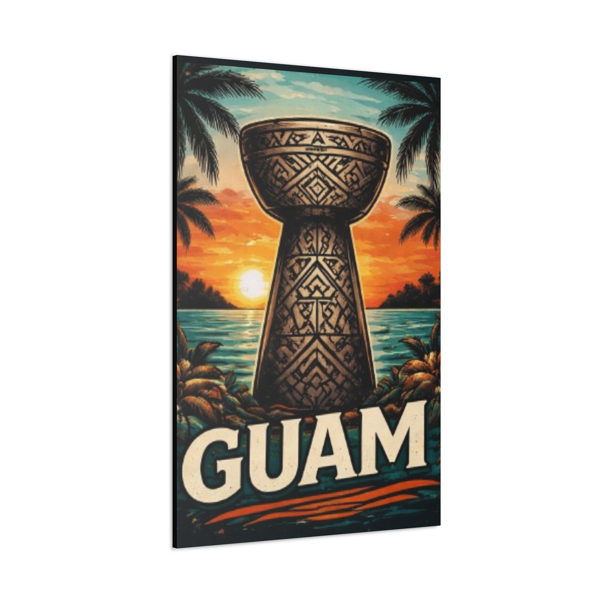 Guam Sunset Canvas Wall Art — Vintage Talofofo Pillar Beach Print