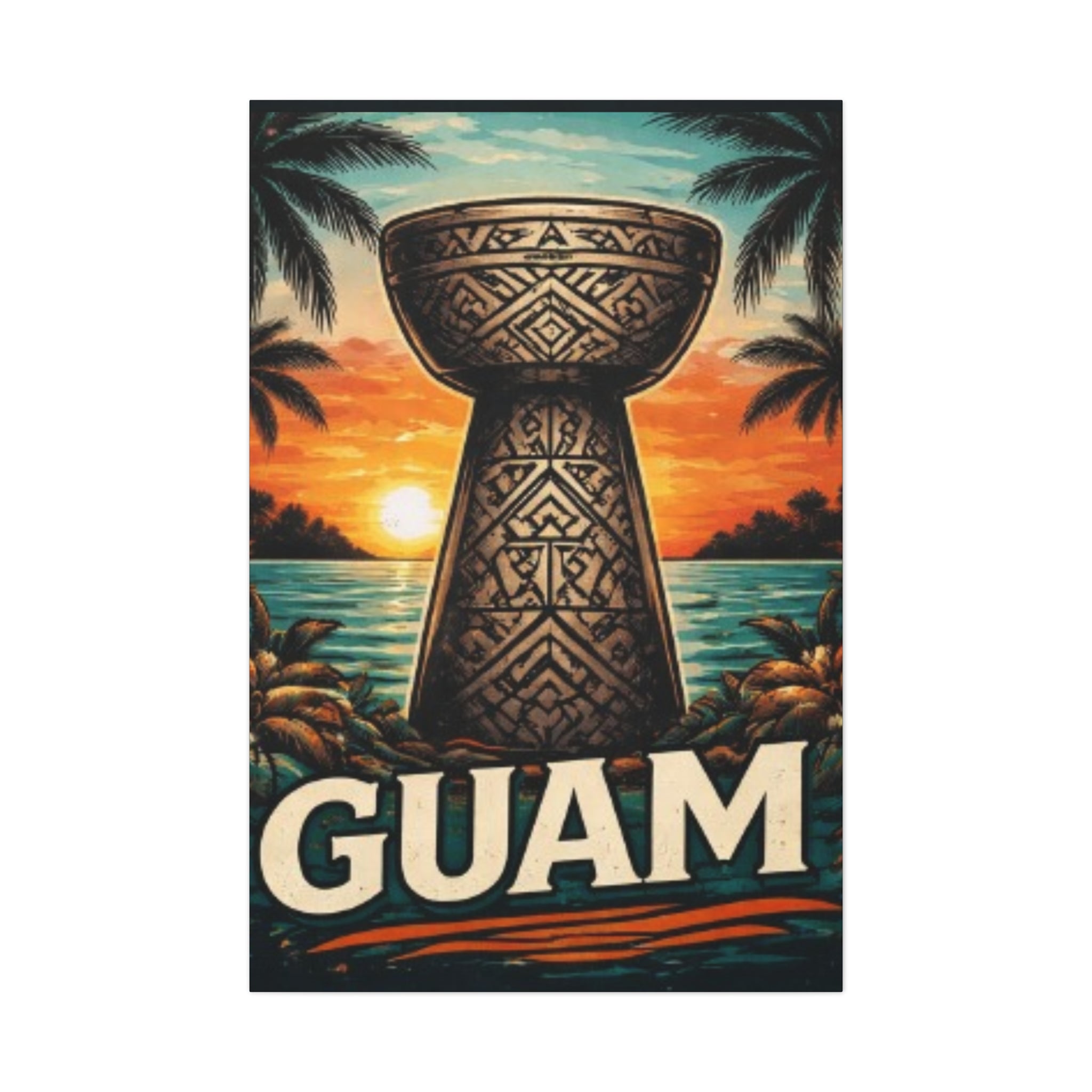 Guam Sunset Canvas Wall Art — Vintage Talofofo Pillar Beach Print