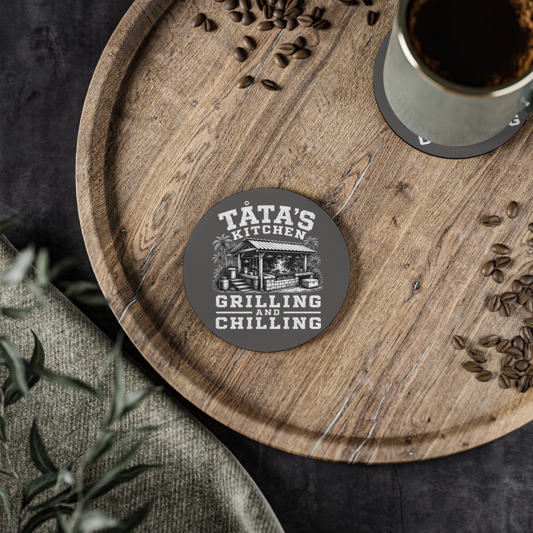 Personalized "Tata's Kitchen: Grilling and Chilling" Cork Drink Coaster ( Round or Square)