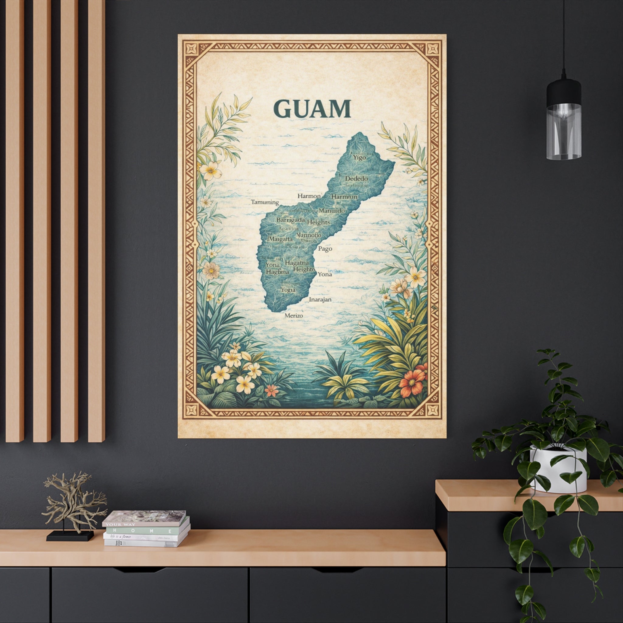 Vintage Guam Island Map – Decorative Wall Art with Villages