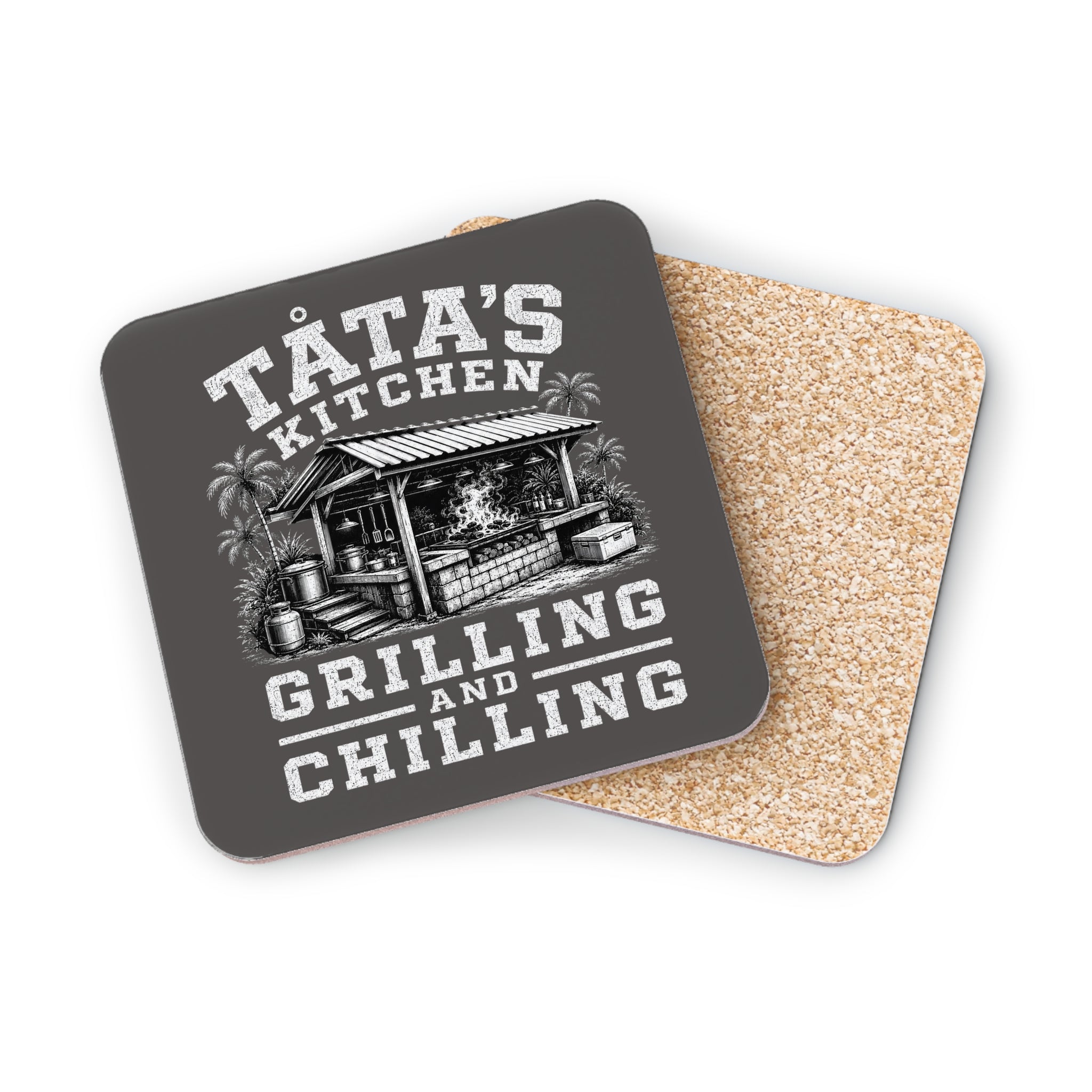 Personalized "Tata's Kitchen: Grilling and Chilling" Cork Drink Coaster ( Round or Square)