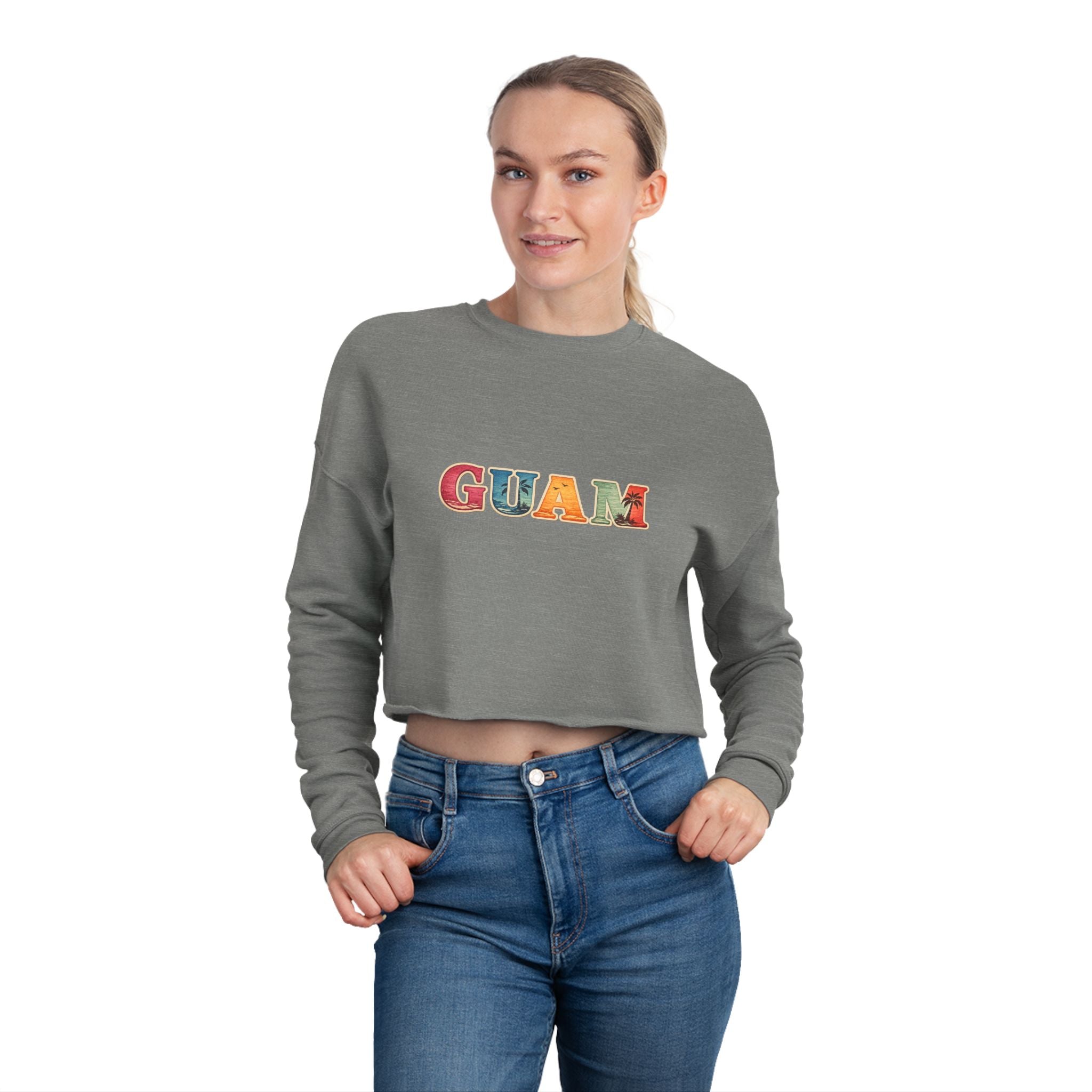 GUAM Vintage Postcard Cropped Sweatshirt
