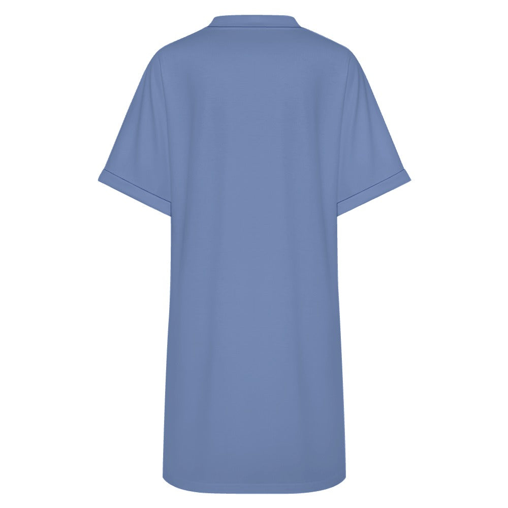 Women's Casual V-neck Dress with Turn-up Cuffs