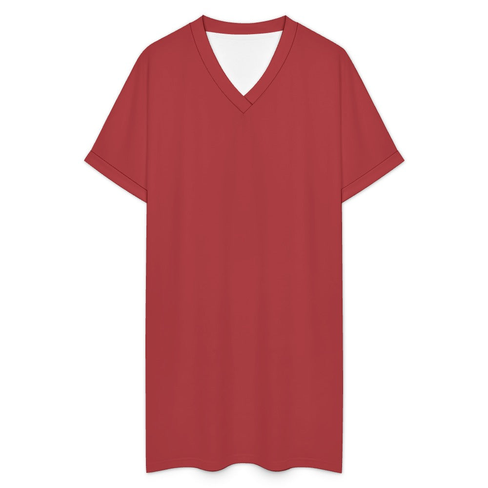 Women's Casual V-neck Dress with Turn-up Cuffs