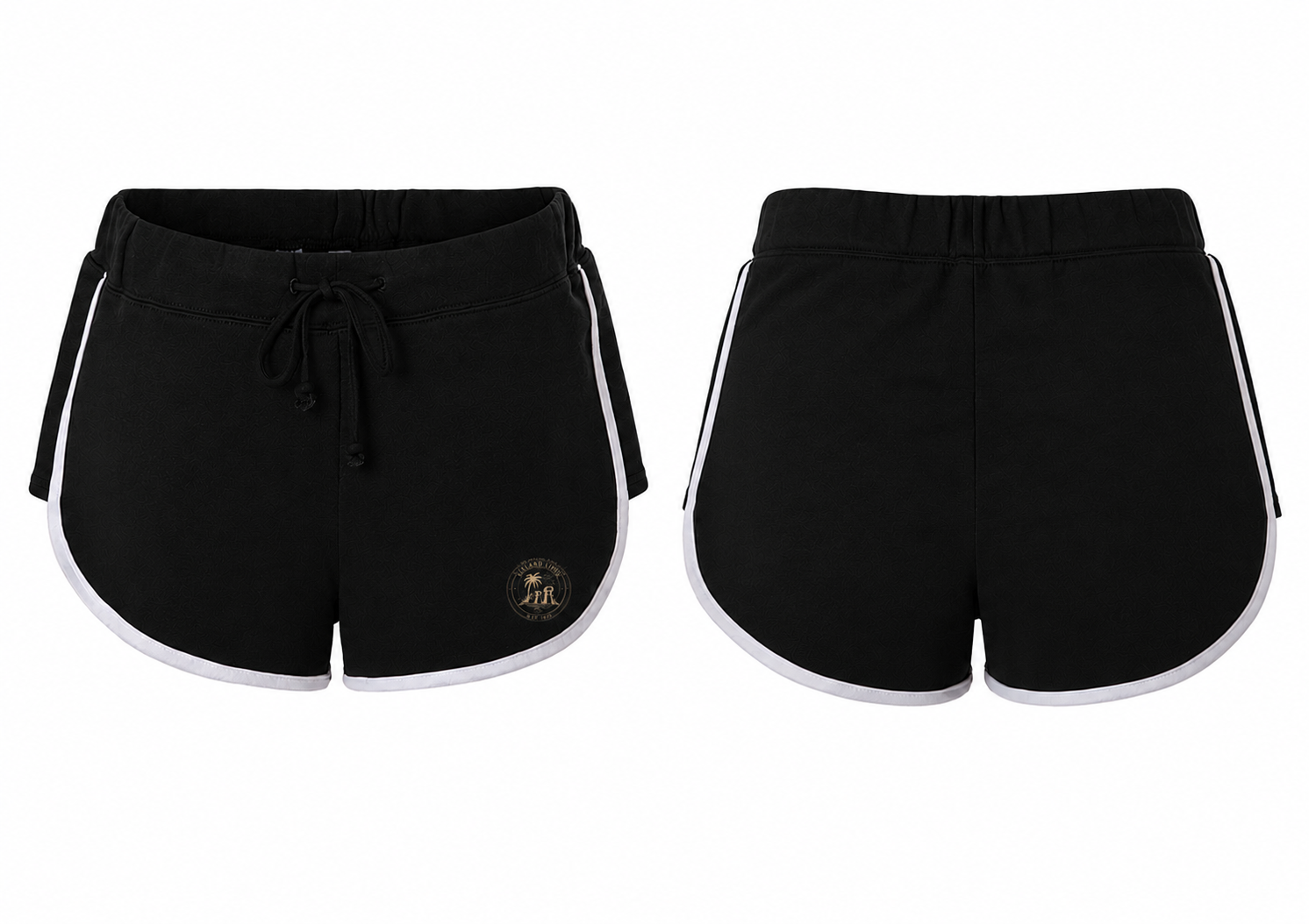 Women’s French Terry Shorts — Small Palm Tree Emblem Casual Beach Lounge Shorts