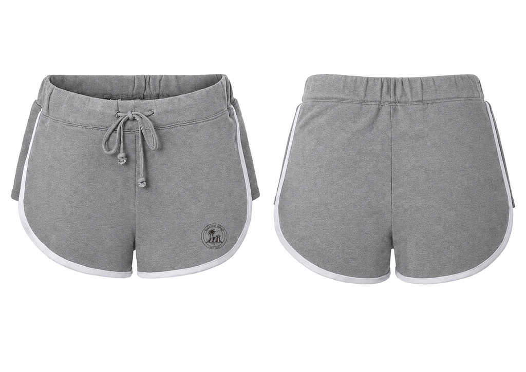 Women’s French Terry Shorts — Small Palm Tree Emblem Casual Beach Lounge Shorts