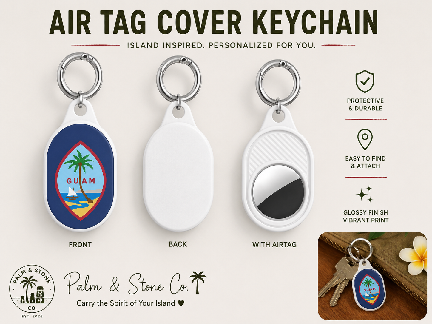 Personalized  AirTag Keychain | Protective AirTag Cover with Guam Emblem