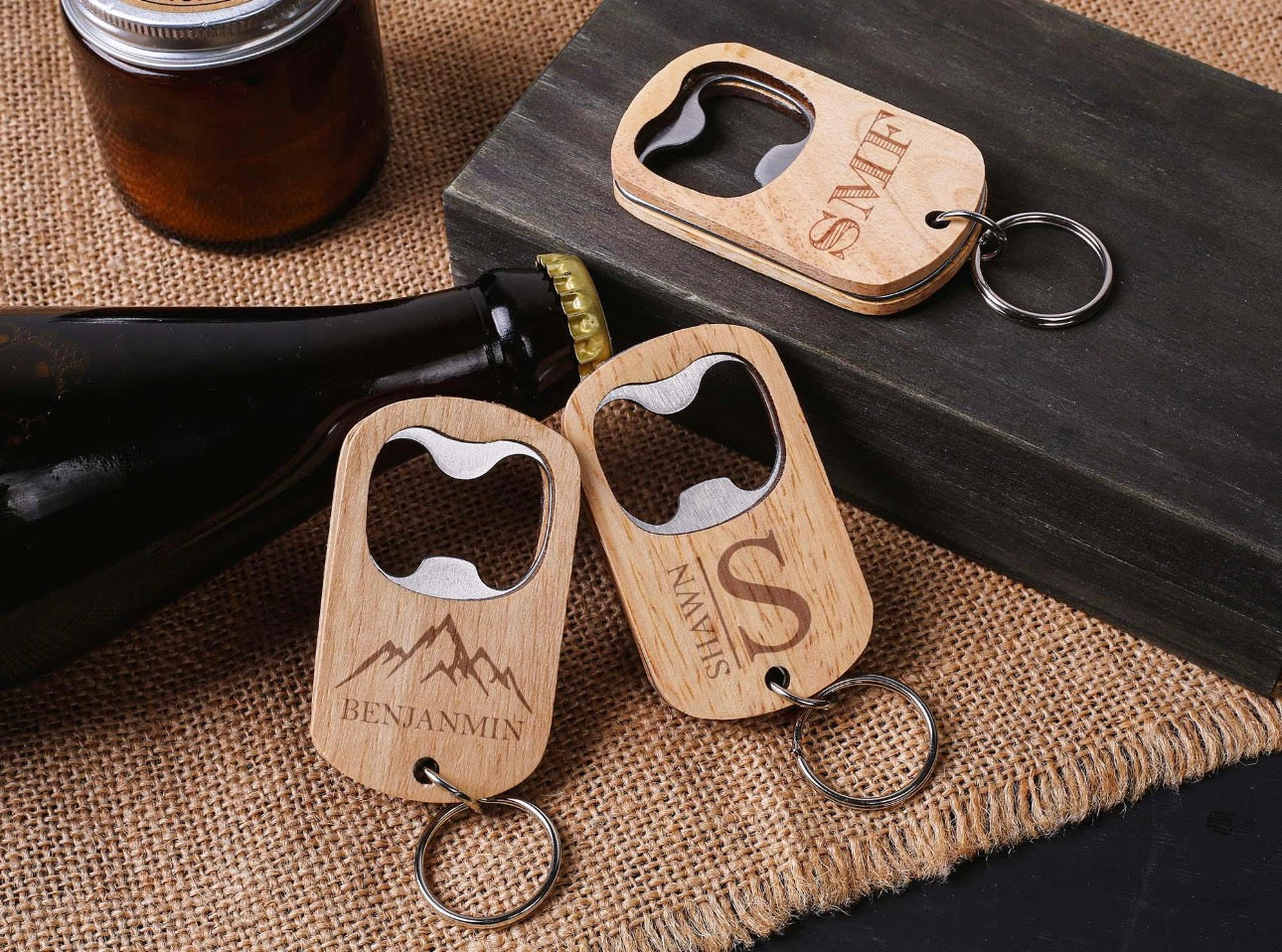 Personalized Wooden Key Chain Bottle Openers