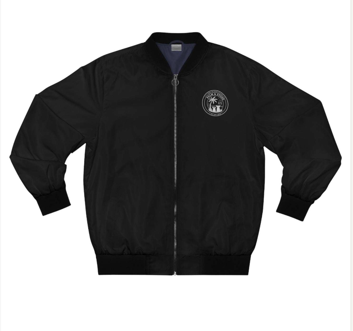 Personalized Palm & Stone 671 Bomber Jacket | Men's Retro Island Logo Jacket