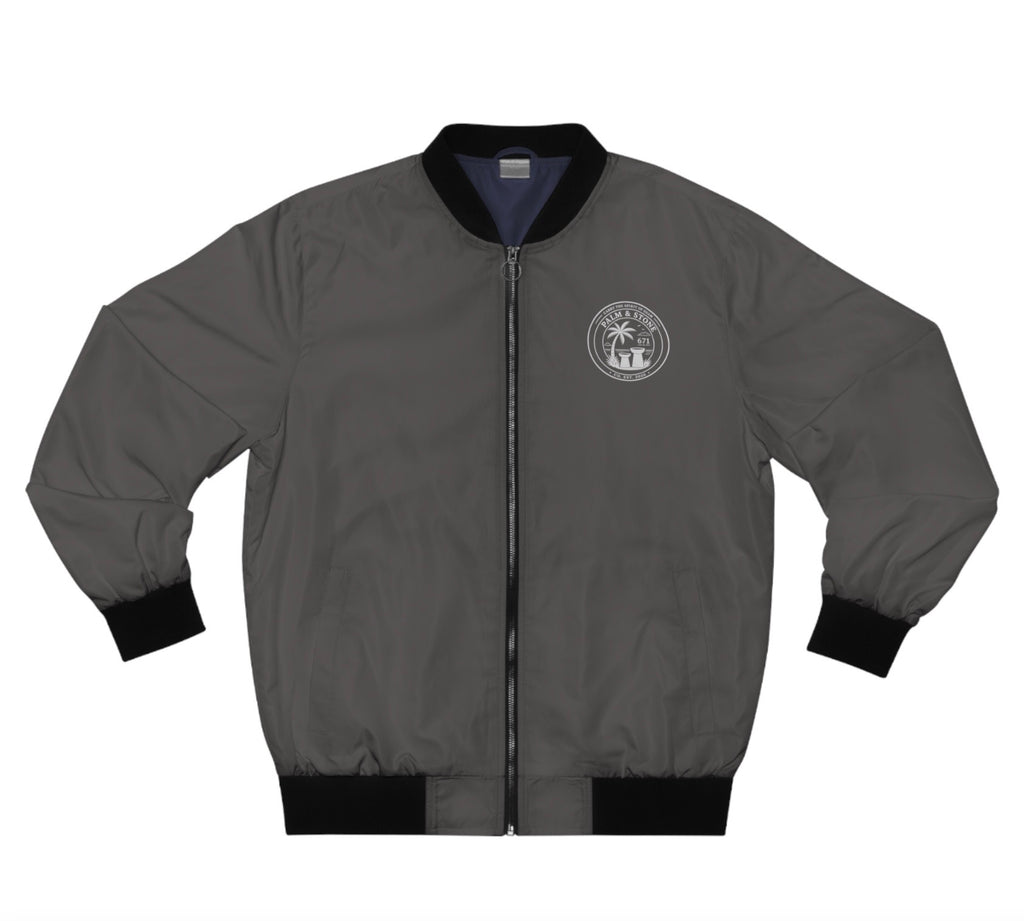 Personalized Palm & Stone 671 Bomber Jacket | Men's Retro Island Logo Jacket