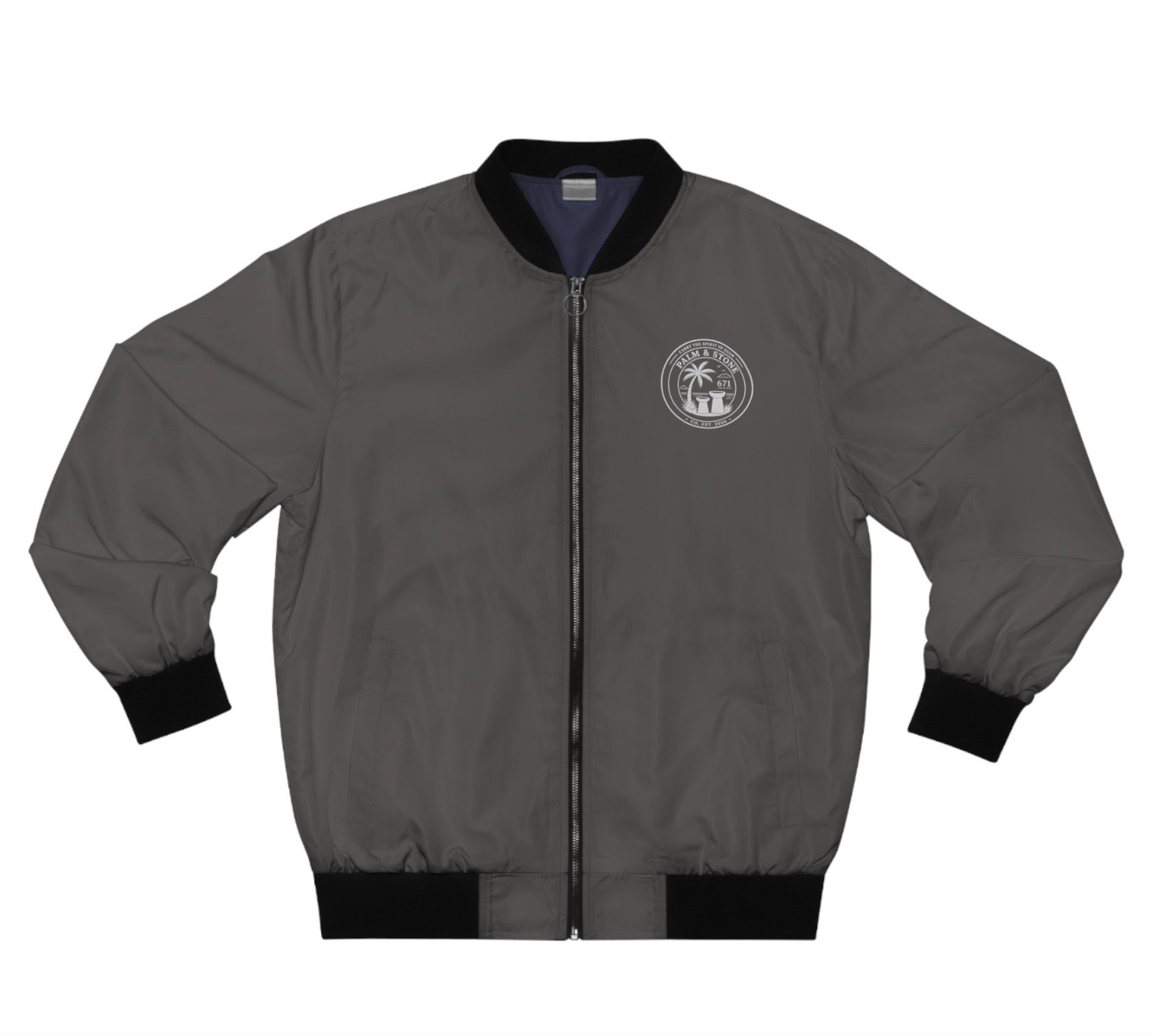 Personalized Palm & Stone 671 Bomber Jacket | Men's Retro Island Logo Jacket