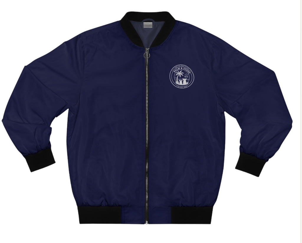 Personalized Palm & Stone 671 Bomber Jacket | Men's Retro Island Logo Jacket
