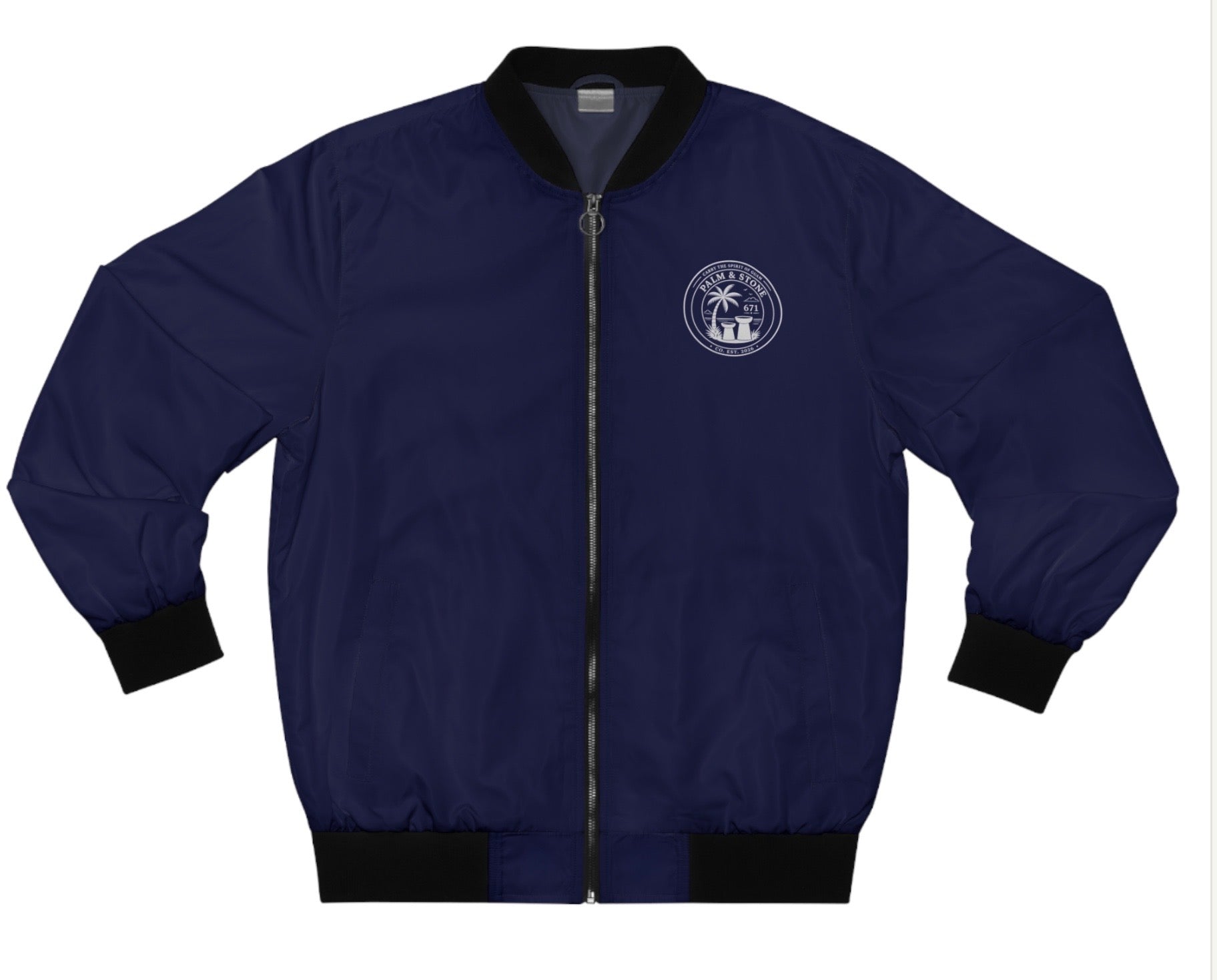 Personalized Palm & Stone 671 Bomber Jacket | Men's Retro Island Logo Jacket