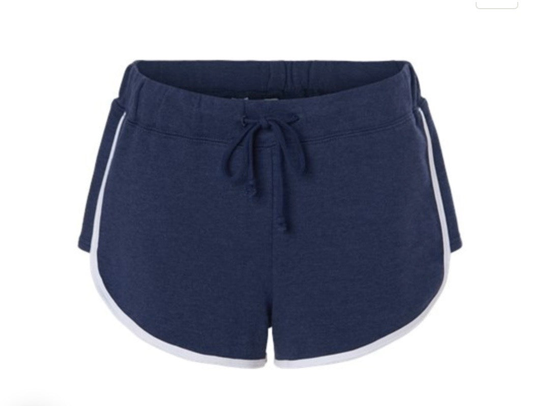 Women’s French Terry Shorts — Small Palm Tree Emblem Casual Beach Lounge Shorts