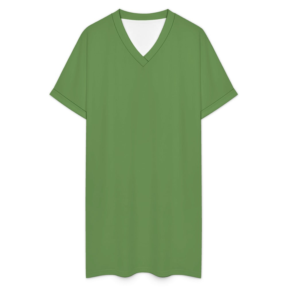Women's Casual V-neck Dress with Turn-up Cuffs